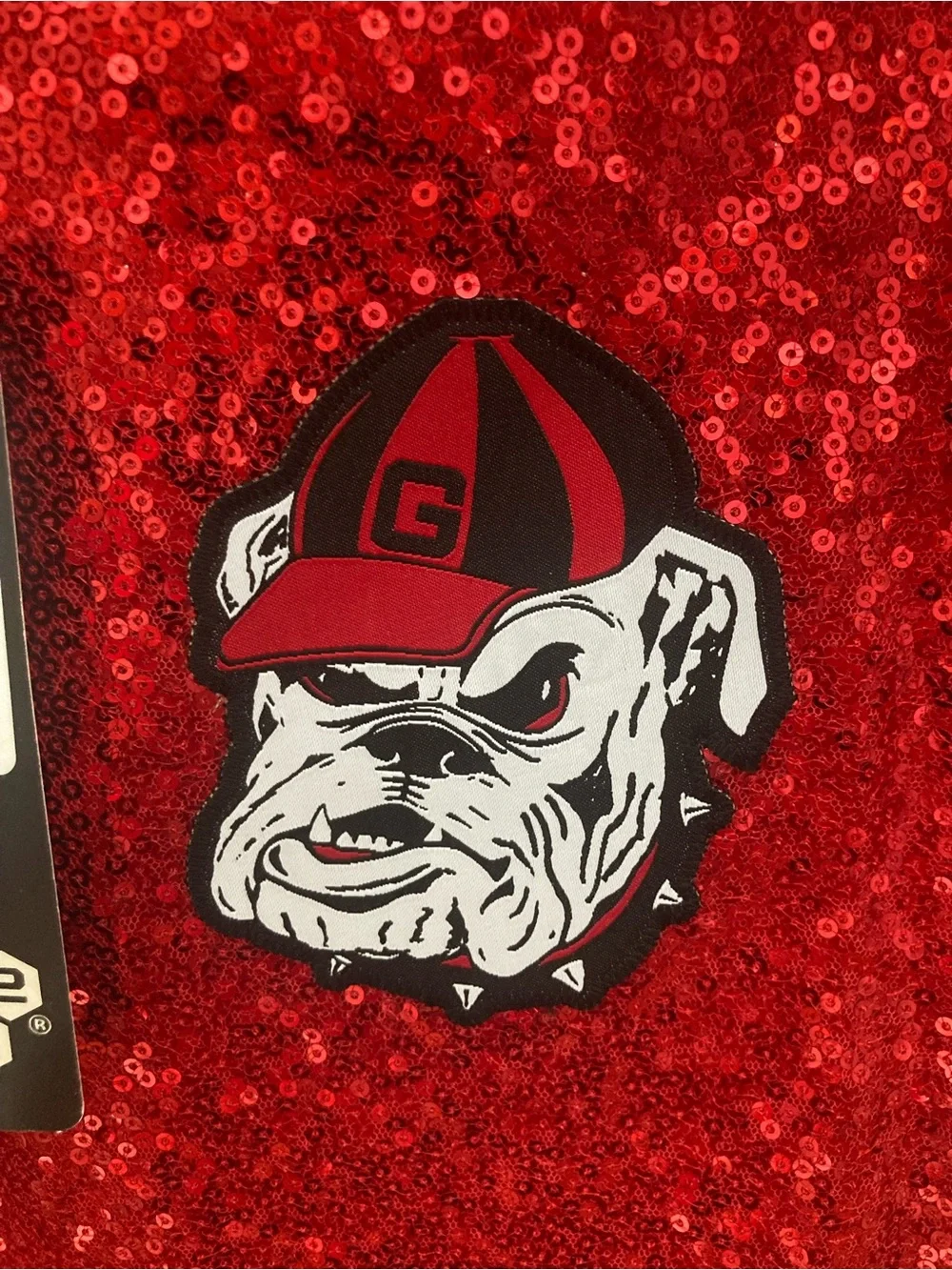 Kids Sequin Red Short Sleeve Dress with Bulldog Patch and Lettering